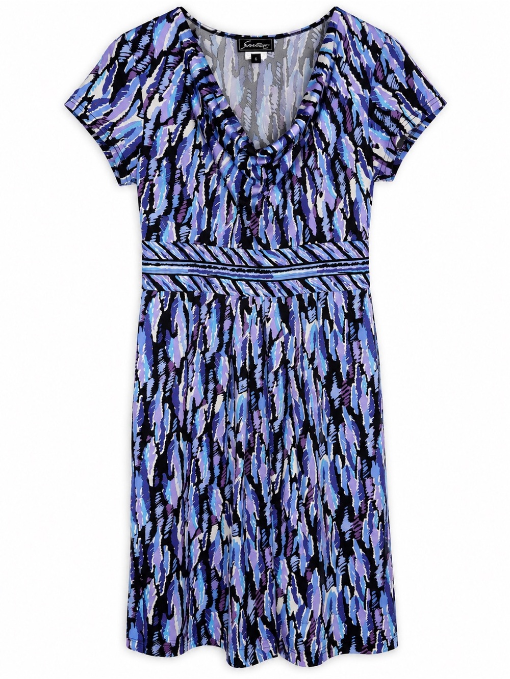 Sweet Size 6 Abstract Print V-Neck Short Sleeve Dress Blue Purple Black